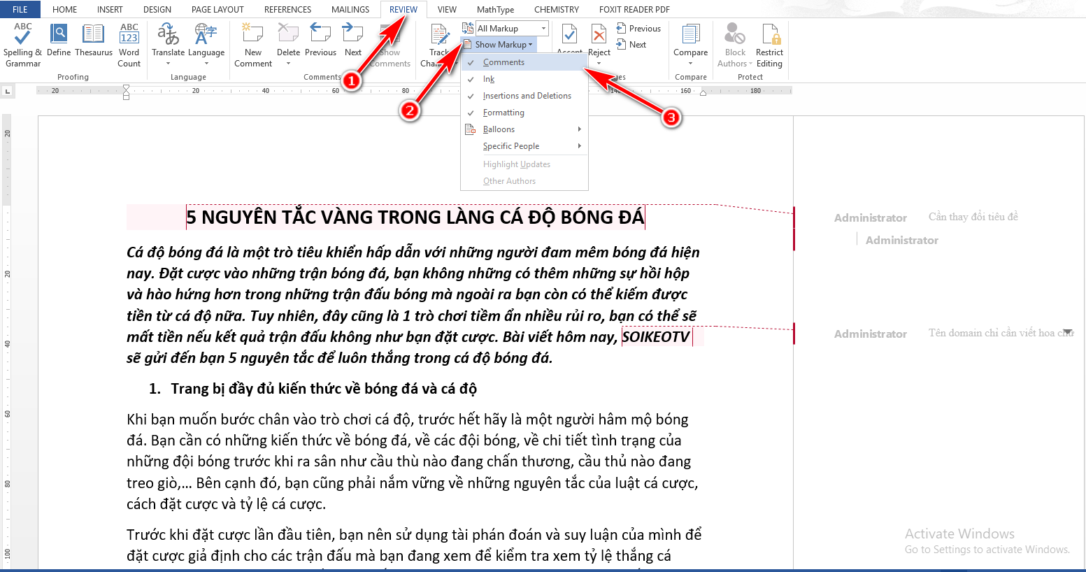 Hiện ẩn comment trong Word