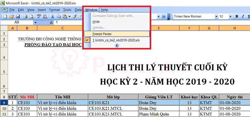 cach co dinh dong va cot trong excel 11