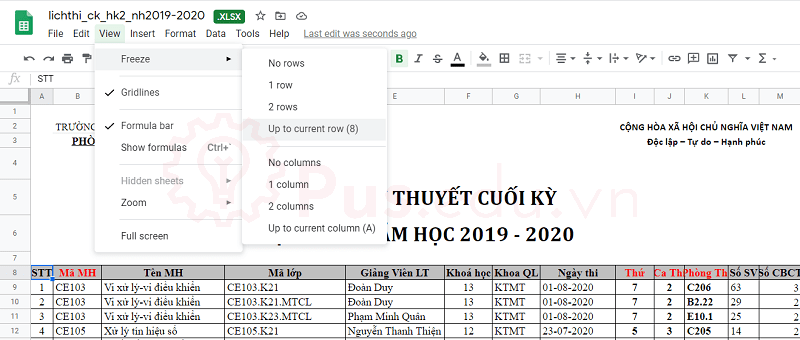 cach co dinh dong va cot trong excel 18