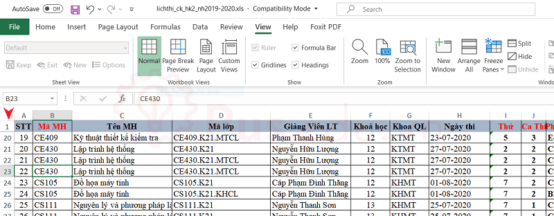 cach co dinh dong va cot trong excel 2