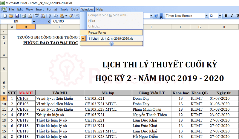 cach co dinh dong va cot trong excel 37