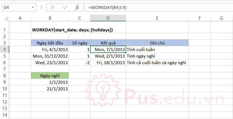 ham workday trong excel 1