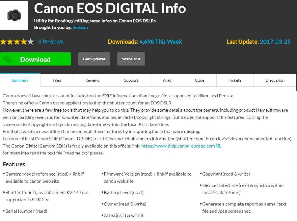 Check shot Canon bằng Canon EOS DIGITAL Info