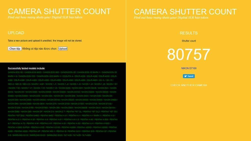 Check shot Nikon bằng Camera Shutter Count