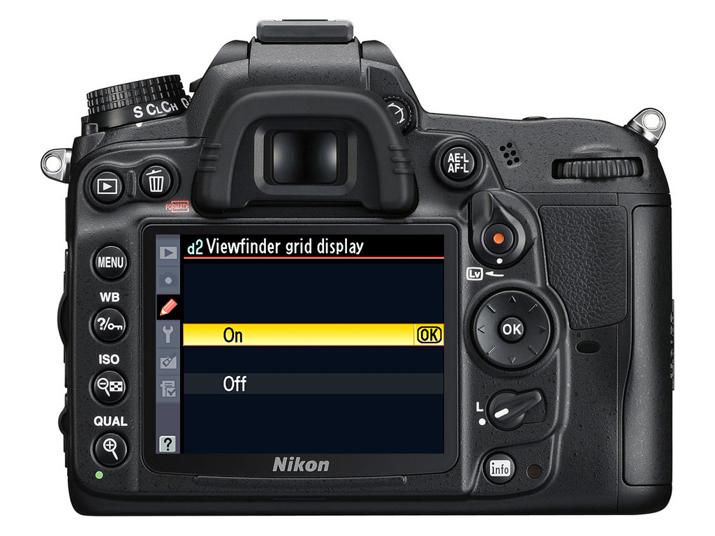 cách bật đường lưới grid line cho máy ảnh Nikon D7000