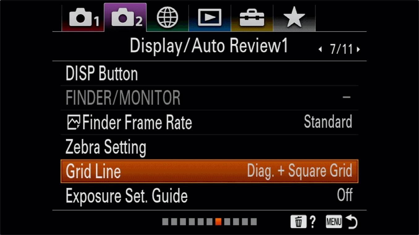 cách bật đường lưới grid line cho máy ảnh Sony A7R IV